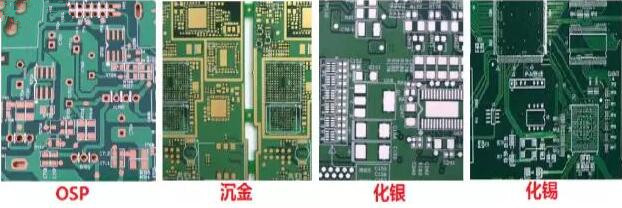 表面工藝分：熱風(fēng)整平，沉金， 化銀， 化錫， OSP 等幾種表面工藝